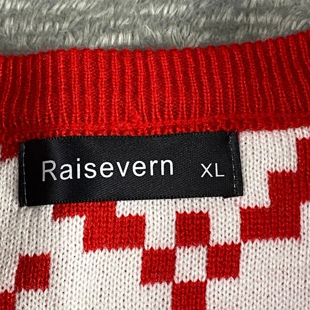 Raisevern Ugly Christmas Sweater Sloth Santa‎ Hat Holiday Fair Isle Red XL